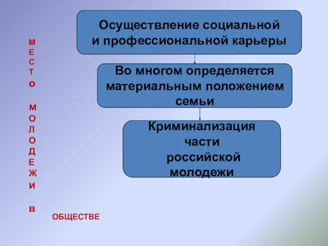 Осуществление социальной и профессиональной карьеры Во многом определяется материальным положением семьи Криминализация