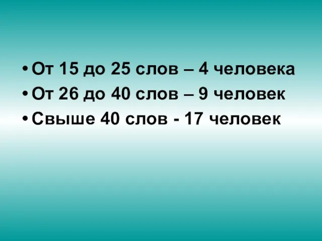 От 15 до 25 слов – 4 человека От 26 до 40