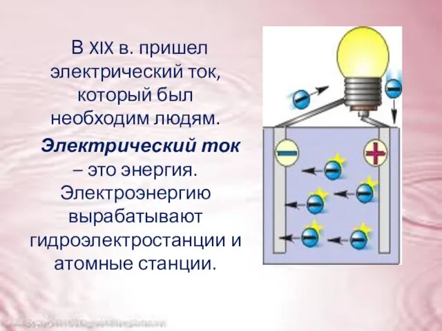 В XIX в. пришел электрический ток, который был необходим людям. Электрический ток