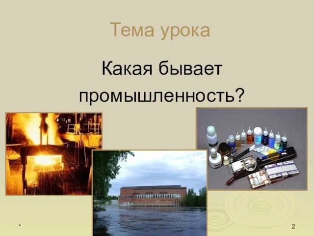 * Тема урока Какая бывает промышленность?