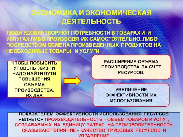 ЭКОНОМИКА И ЭКОНОМИЧЕСКАЯ ДЕЯТЕЛЬНОСТЬ ЛЮДИ УДОВЛЕТВОРЯЮТ ПОТРЕБНОСТИ В ТОВАРАХ И И УСЛУГАХ