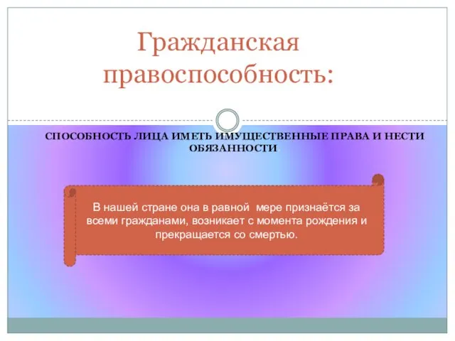 Способность лица иметь имущественные права и нести обязанности. Гражданская правоспособность: В нашей