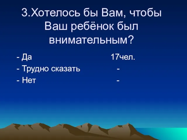 3.Хотелось бы Вам, чтобы Ваш ребёнок был внимательным? - Да 17чел. -