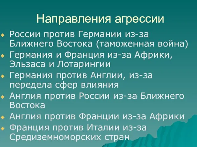 Направления агрессии России против Германии из-за Ближнего Востока (таможенная война) Германия и