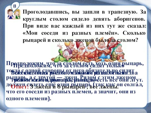 8 Проголодавшись, вы зашли в трапезную. За круглым столом сидело девять аборигенов.