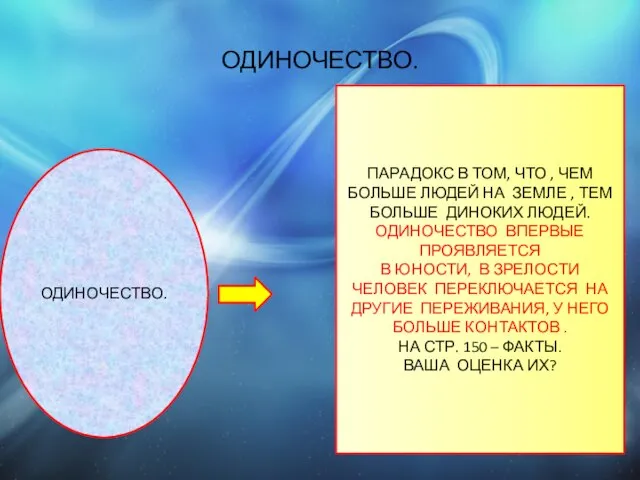 ОДИНОЧЕСТВО. ОДИНОЧЕСТВО. ПАРАДОКС В ТОМ, ЧТО , ЧЕМ БОЛЬШЕ ЛЮДЕЙ НА ЗЕМЛЕ