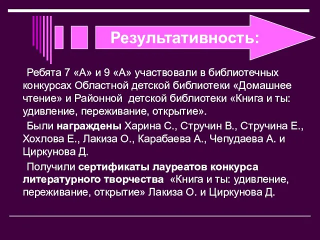 Ребята 7 «А» и 9 «А» участвовали в библиотечных конкурсах Областной детской