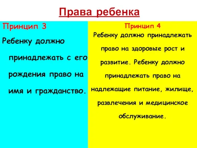 Права ребенка Принцип 3 Ребенку должно принадлежать с его рождения право на