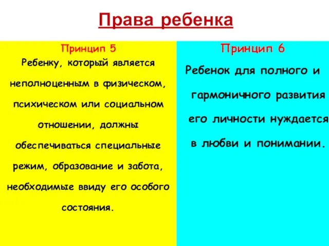 Права ребенка Принцип 6 Ребенок для полного и гармоничного развития его личности