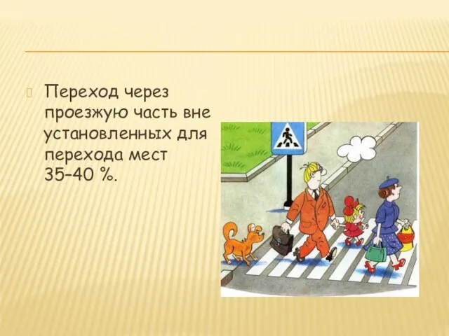 Переход через проезжую часть вне установленных для перехода мест 35–40 %.