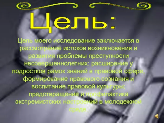 Цель моего исследование заключается в рассмотрение истоков возникновения и развития проблемы преступности