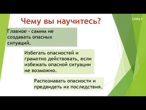 Чему вы научитесь? Распознавать опасности и предвидеть их последствия. Избегать опасностей и