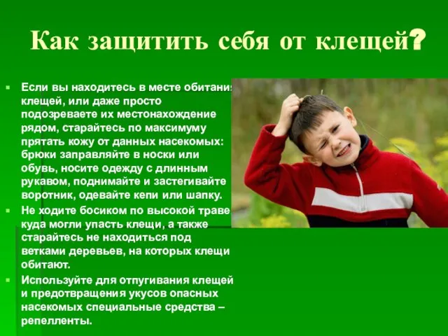 Как защитить себя от клещей? Если вы находитесь в месте обитания клещей,