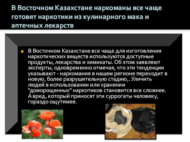 В Восточном Казахстане наркоманы все чаще готовят наркотики из кулинарного мака и