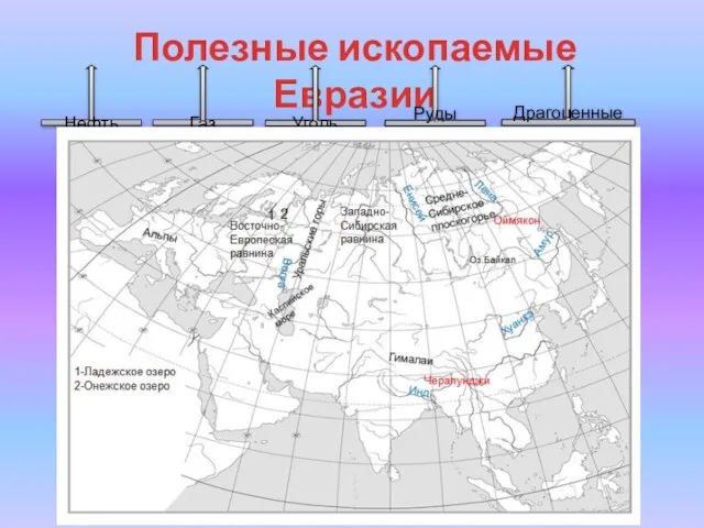 Полезные ископаемые Евразии Нефть Газ Уголь Драгоценные камни Руды металлов