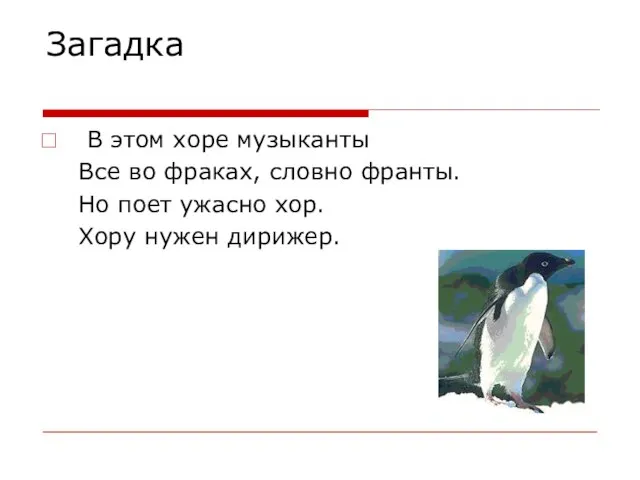 Загадка В этом хоре музыканты Все во фраках, словно франты. Но поет