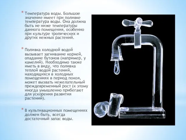 Температура воды. Большое значение имеет при поливке температура воды. Она должна быть