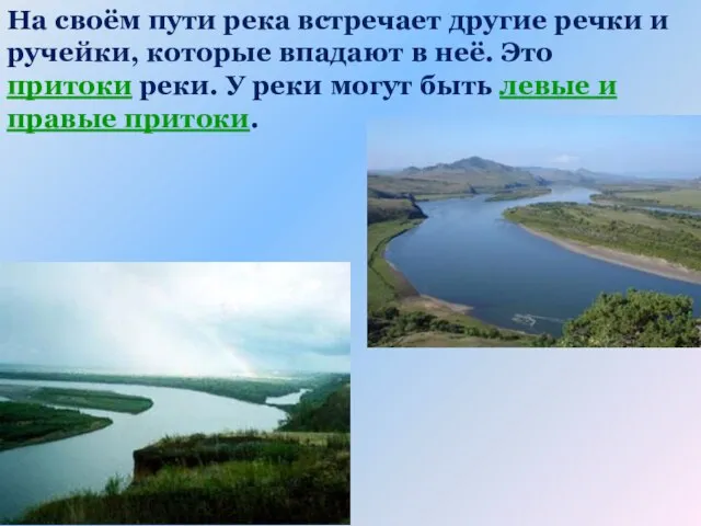 На своём пути река встречает другие речки и ручейки, которые впадают в