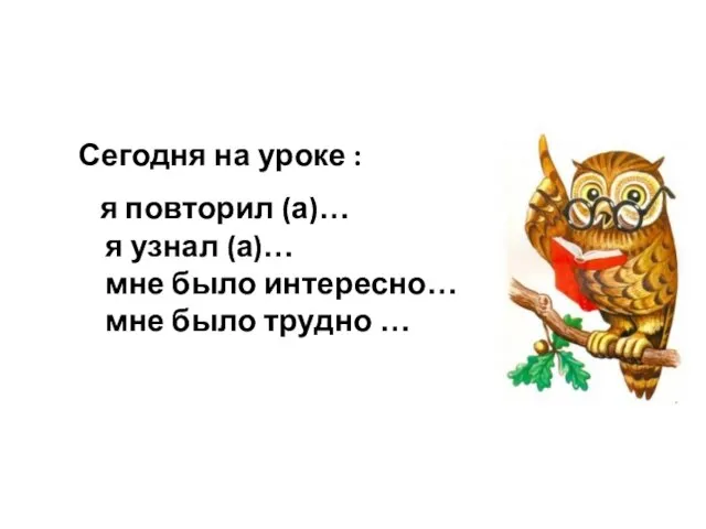 Сегодня на уроке : я повторил (а)… я узнал (а)… мне было