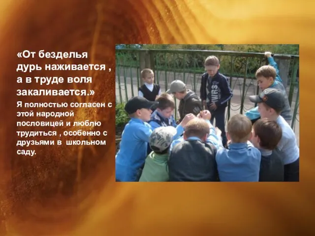 «От безделья дурь наживается , а в труде воля закаливается.» Я полностью