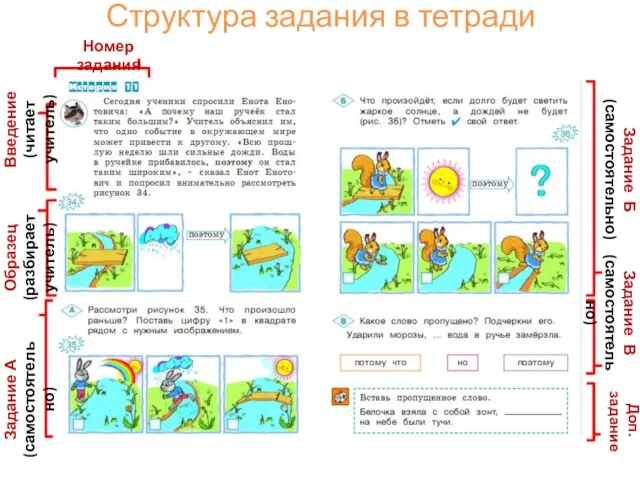 Введение (читает учитель) Образец (разбирает учитель) Задание А (самостоятельно) Задание Б (самостоятельно)