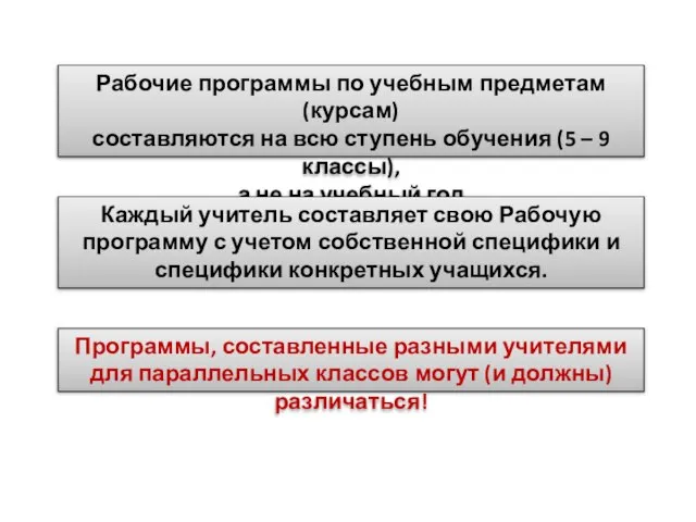 Рабочие программы по учебным предметам (курсам) составляются на всю ступень обучения (5