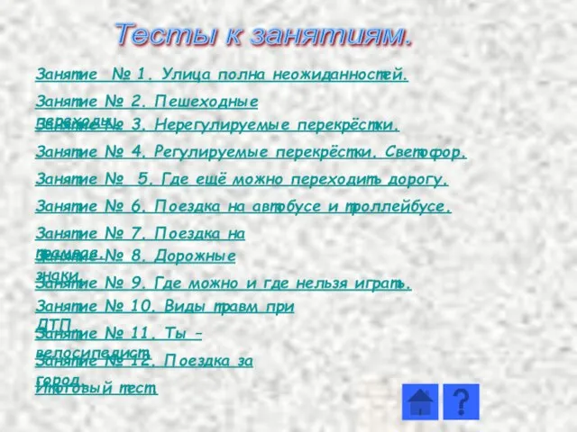 Тесты к занятиям. Занятие № 3. Нерегулируемые перекрёстки. Занятие № 5. Где