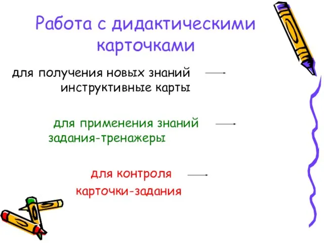 Работа с дидактическими карточками для получения новых знаний инструктивные карты для применения