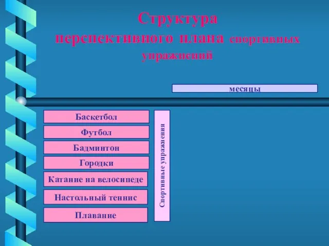 Структура перспективного плана спортивных упражнений Баскетбол Спортивные упражнения Футбол Бадминтон Городки Катание