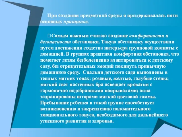 При создании предметной среды я придерживалась пяти основных принципов. Самым важным считаю