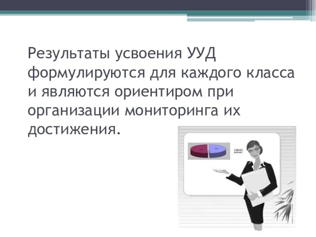 Результаты усвоения УУД формулируются для каждого класса и являются ориентиром при организации мониторинга их достижения.