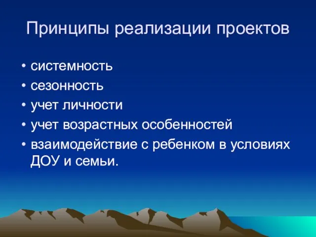 Принципы реализации проектов системность сезонность учет личности учет возрастных особенностей взаимодействие с