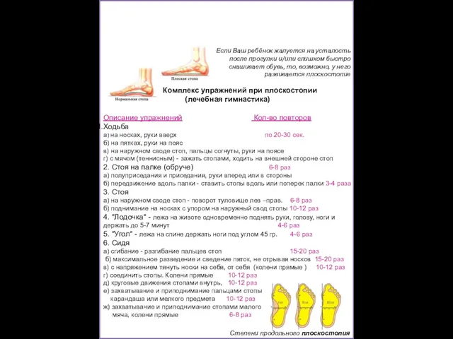 Что делать, если у ребенка плоскостопие? Комплекс упражнений при плоскостопии (лечебная гимнастика)