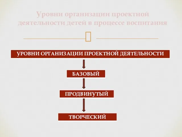 Уровни организации проектной деятельности детей в процессе воспитания