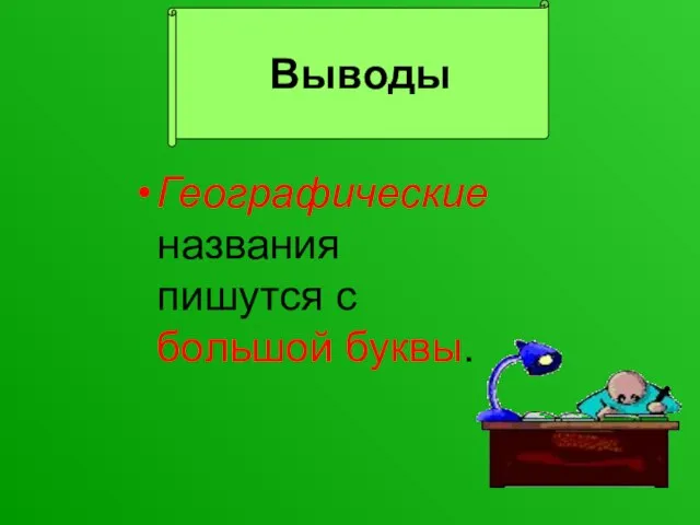 Выводы Географические названия пишутся с большой буквы. Выводы