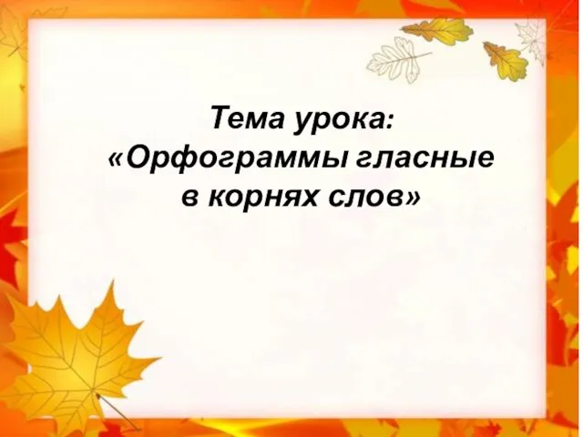 Тема урока: «Орфограммы гласные в корнях слов»