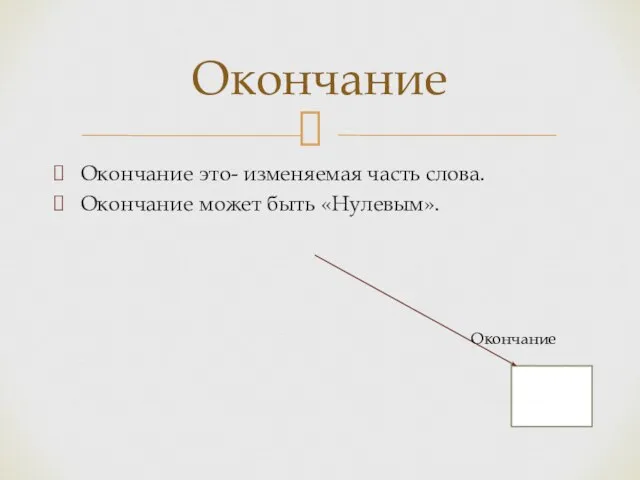 Окончание это- изменяемая часть слова. Окончание может быть «Нулевым». Окончание Окончание