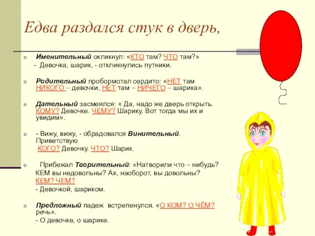 Едва раздался стук в дверь, Именительный окликнул: «КТО там? ЧТО там?» -