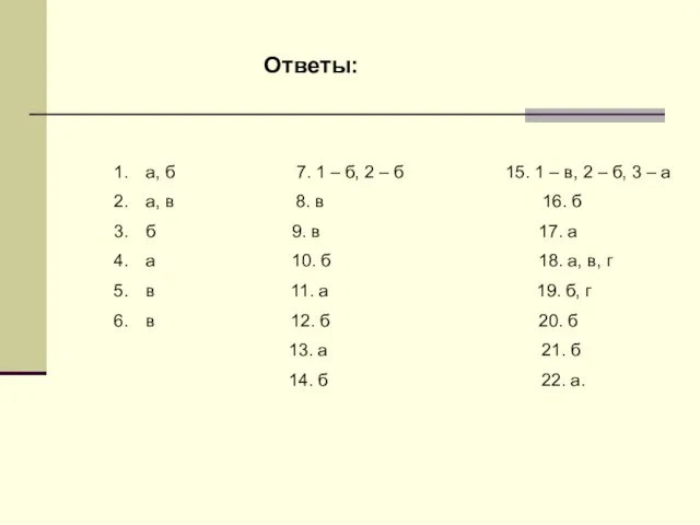 а, б 7. 1 – б, 2 – б 15. 1 –