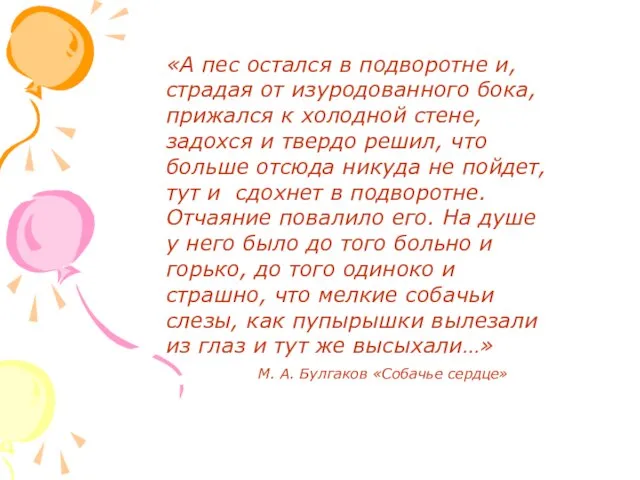 «А пес остался в подворотне и, страдая от изуродованного бока, прижался к