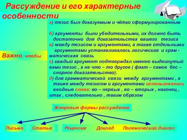 Агафонова Е.Е. Рассуждение и его характерные особенности Важно, чтобы а) тезис был