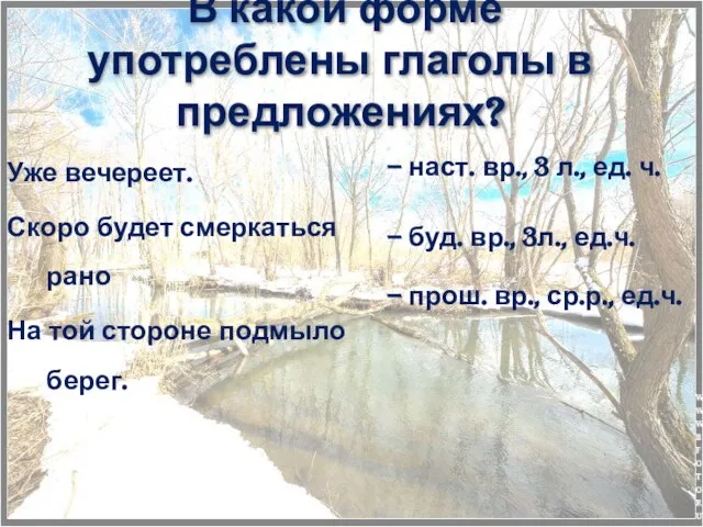 В какой форме употреблены глаголы в предложениях? Уже вечереет. Скоро будет смеркаться