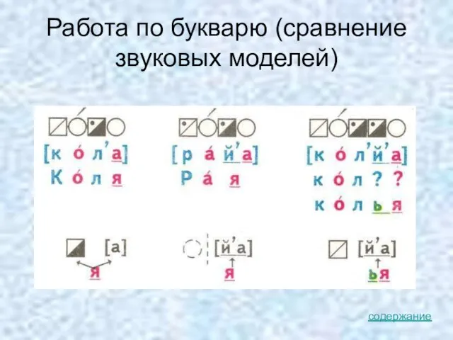 Работа по букварю (сравнение звуковых моделей) содержание