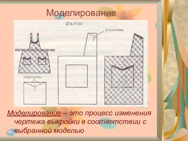 Моделирование Моделирование – это процесс изменения чертежа выкройки в соответствии с выбранной моделью