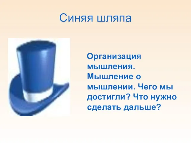 Синяя шляпа Организация мышления. Мышление о мышлении. Чего мы достигли? Что нужно сделать дальше?