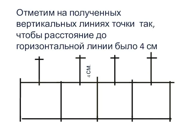 Отметим на полученных вертикальных линиях точки так, чтобы расстояние до горизонтальной линии