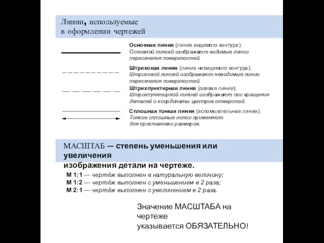 Основная линия (линия видимого контура). Основной линией изображают видимые линии пересечения поверхностей.