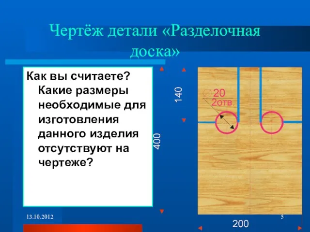 Чертёж детали «Разделочная доска» Как вы считаете? Какие размеры необходимые для изготовления