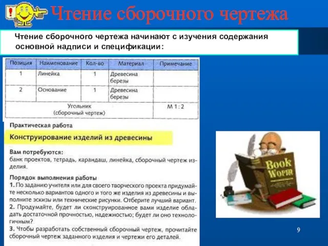 Чтение сборочного чертежа Чтение сборочного чертежа начинают с изучения содержания основной надписи и спецификации: