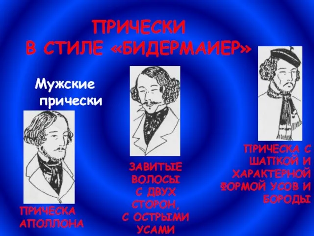 ПРИЧЕСКИ В СТИЛЕ «БИДЕРМАИЕР» Мужские прически ПРИЧЕСКА АПОЛЛОНА ЗАВИТЫЕ ВОЛОСЫ С ДВУХ